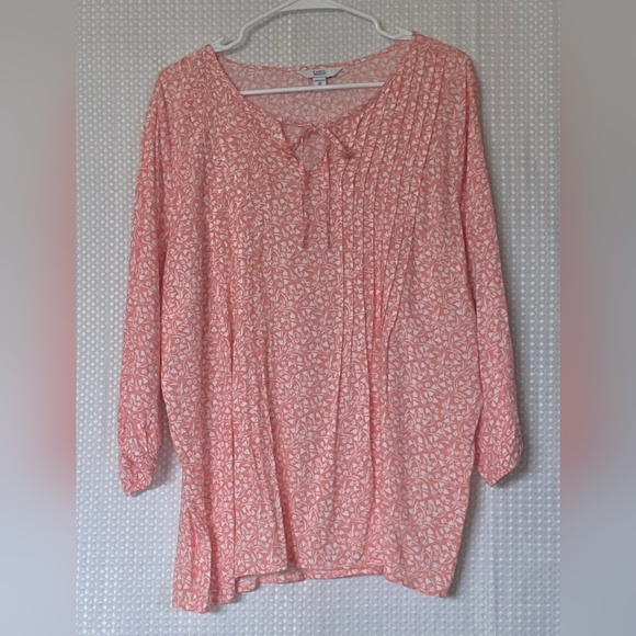 NWT Croft & Barrow Coral Floral Blouse 0X Plus Size Boho Tunic Top Pintuck Sprin - Picture 6 of 7